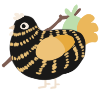 Bumble, a sable and honey chicken with a bar pattern