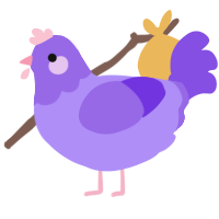 A lilac and blurple chicken with a head pattern
