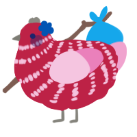 A crimson and pink chicken with a bar pattern