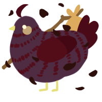 A indigo and maroon chicken with a bar pattern