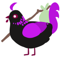 A sable and amethyst chicken with a neck-speckle pattern