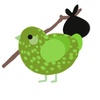 Pickle, a chartreuse and grass chicken with a speckle pattern