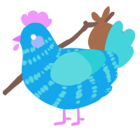 Peeper, a sky and aqua chicken with a bar pattern
