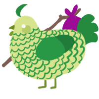 A lemon and viridian chicken with a lace pattern