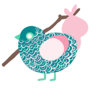 Kaede, a teal and rose chicken with a double-lace pattern