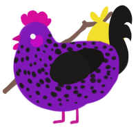 A violet and sable chicken with a speckle pattern