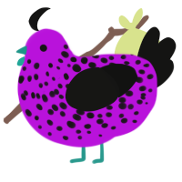 A amethyst and black chicken with a speckle pattern