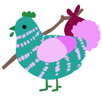 A turquoise and lavender chicken with a bar pattern