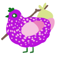 Sweetpea, a amethyst and pink chicken with a speckle pattern