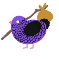 Raver, a blurple and black chicken with a lace pattern