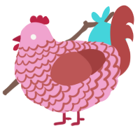 A pink and red chicken with a lace pattern
