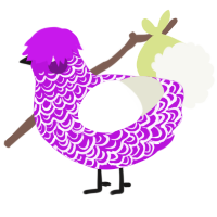 A amethyst and white chicken with a double-lace pattern