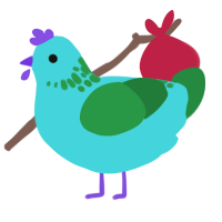 A aqua and viridian chicken with a neck-speckle pattern