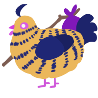 A honey and navy chicken with a bar pattern