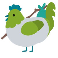 A mist and chartreuse chicken with a head pattern