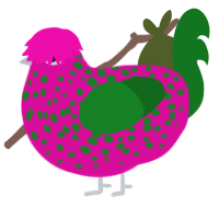 dragonfruit jr, a fuchsia and leaf chicken with a speckle pattern