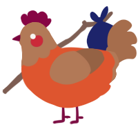 Sweater, a vermilion and brown chicken with a head pattern