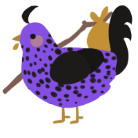 Inexplicably Purple, a blurple and sable chicken with a speckle pattern