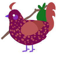 A wine and red chicken with a speckle pattern