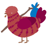 A red and maroon chicken with a bar pattern