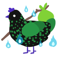 目玉, a black and viridian chicken with a speckle pattern