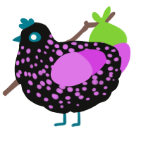 A black and orchid chicken with a speckle pattern