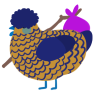 A gold and navy chicken with a lace pattern