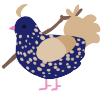 A navy and beige chicken with a speckle pattern