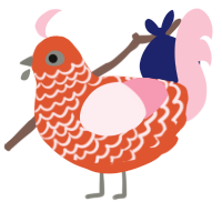 A vermilion and rose chicken with a lace pattern