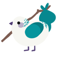 Jazz cup, a white and teal chicken with a neck-band pattern
