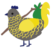Clarent, a grey and yellow chicken with a lace pattern