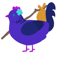 A indigo and navy chicken with a neck-speckle pattern