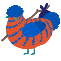 (unnamed), a vermilion and ultramarine chicken with a bar pattern
