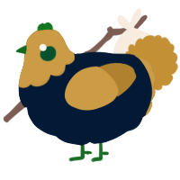A tumblr and gold chicken with a head pattern