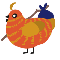 A vermilion and ochre chicken with a bar pattern
