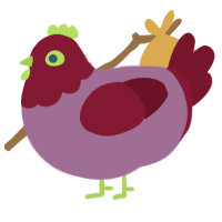 A blurple and maroon chicken with a head pattern