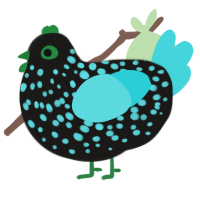A sable and aqua chicken with a speckle pattern
