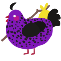 A violet and sable chicken with a speckle pattern
