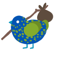 Veist, a ultramarine and chartreuse chicken with a speckle pattern