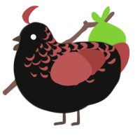 A black and red chicken with a half-lace pattern