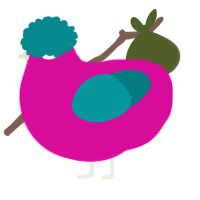 A fuchsia and teal chicken