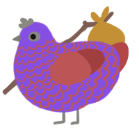 g, a blurple and red chicken with a lace pattern