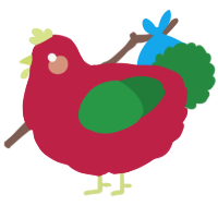 A crimson and viridian chicken