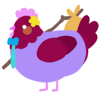 Bladder, a lilac and maroon chicken with a head pattern