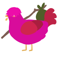 A fuchsia and crimson chicken