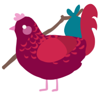 A maroon and crimson chicken with a half-lace pattern