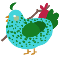 A aqua and leaf chicken with a speckle pattern