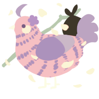 Birthday, a viridian and chartreuse chicken with a bar pattern