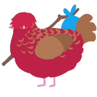A crimson and brown chicken with a half-lace pattern