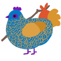 A sapphire and orange chicken with a double-lace pattern